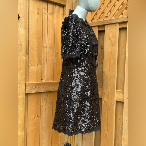🆕 REBECCA VALLANCE 🧿 NWOT x Nicky Hilton Diana Black Bow Sequin Mini, Sz US 8 - Picture 5 of 16